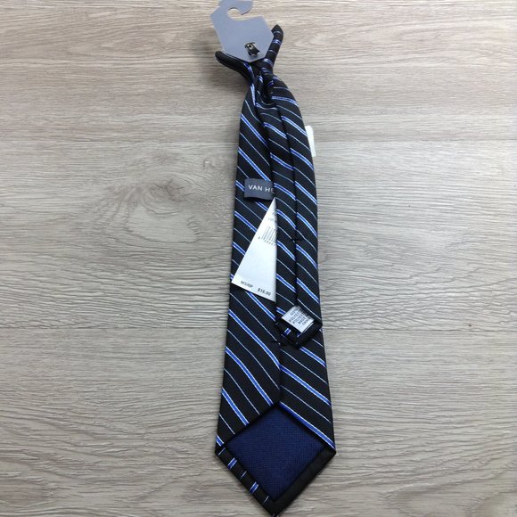Van Heusen Black & Blue Striped Clip On Short Tie - Picture 2 of 3